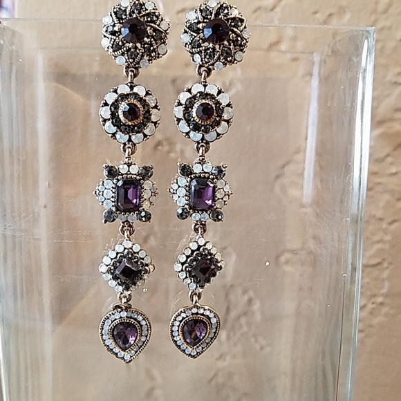 Luceat Jewelry - Faux Amethyst & Rhinestone Long Earrings